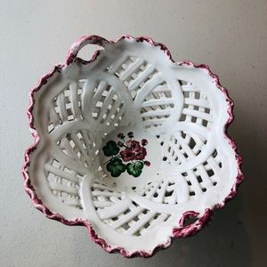 VNTG Portugal Lattice Hand Painted Bowl w/Handles